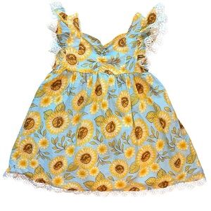 Cynthia Rowley Toddler Sunflower Dress Blue Floral Lace Trim Flutter Sleeve